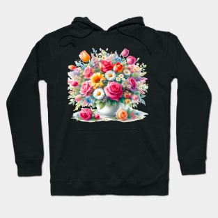 Colorful Vase of Flowers Painting Daisies and Roses Art Hoodie